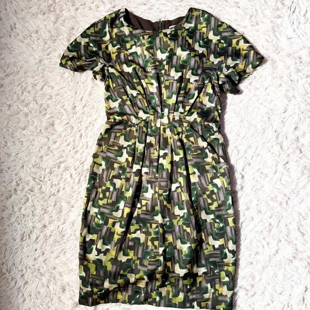 Silky Ruched Abstract Art to Wear Colorful Geometric Dress Womens S Retro Artist